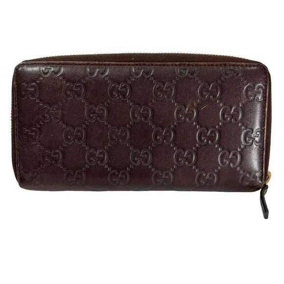 GUCCI Brown Leather Authentic Guccissima Monogram Long Zippered Wallet - Picture 3 of 12